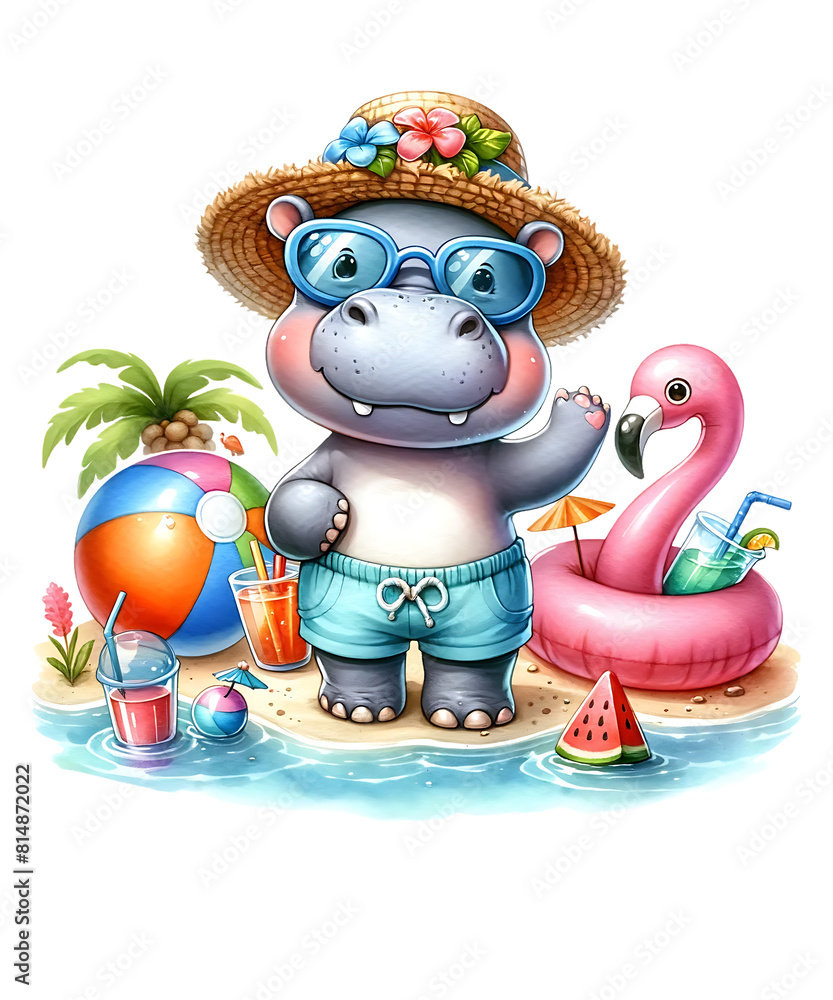 Funny Hippo in Pool Party Clipart Bundle Funny Hippo in Pool Party Clipart Bundle