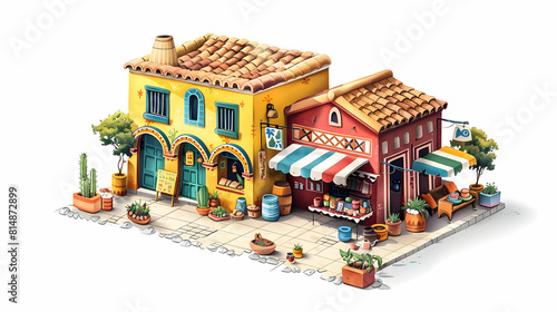 Artisan Craft Tiles: Colombian inspired Flat Design Icons Showcasing Traditional Handcrafted Festival Treasures in Isometric Illustration Scene © Gohgah