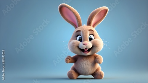 Happy bouncing cartoon bunny isolated on a translucent background. World Smile Day. PNG © Asad
