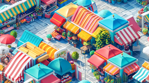 Artisan Market Tiles: Capturing the Vibrant Atmosphere of Feria de las Flores with Colorful Craft Tiles in Flat Isometric Illustration photo