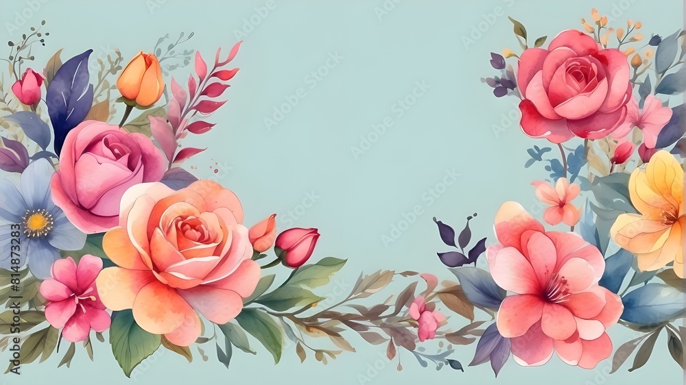 Watercolor Flower Border. AI-generated illustrations.