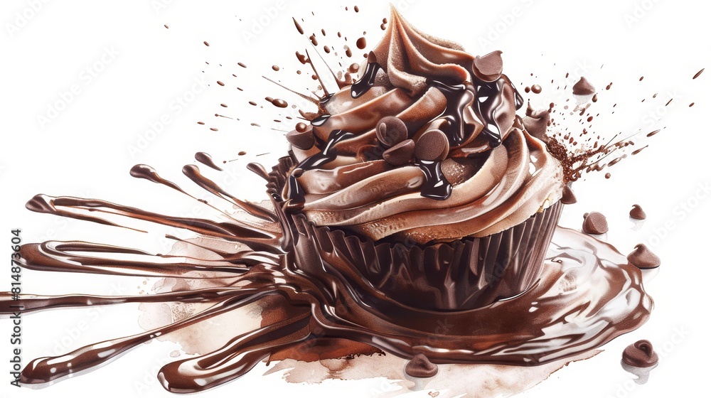 Fototapeta premium Classic chocolate mousse isolated on white realistic close-up rich flavor theme water color Triadic Color Scheme