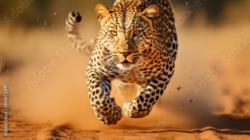 Leopard in pursuit  exhibiting impressive speed while chasing down prey in the wild environment