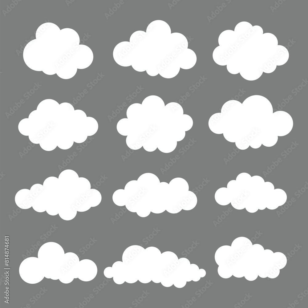 Set of white clouds on Gray background. Abstract white cloudy set isolated Vector files