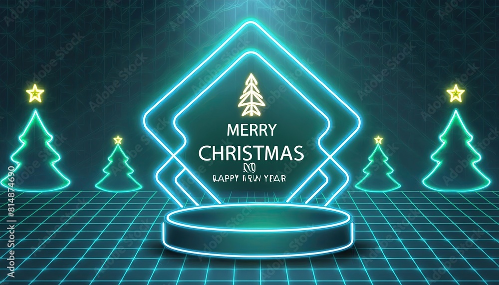 Fototapeta premium podium display product empty theme merry christmas neon and background text, business podium display