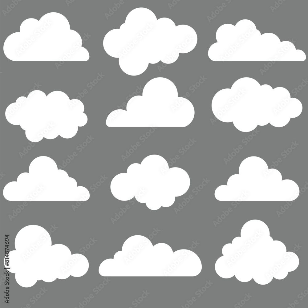 Set of white clouds on Gray background. Abstract white cloudy set isolated Vector illustrations Set of white clouds on Gray background. Abstract white cloudy set isolated Vector illustrations