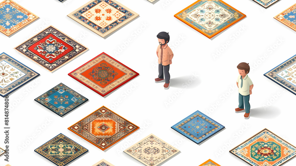 Flat Eid Al Adha Carpet Pattern Tiles with Rich Textile Traditions   Isometric Scene Illustration of Detailed Patterns