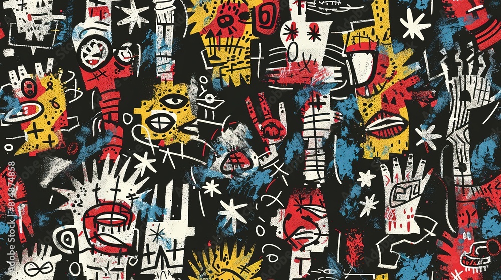 punk pop rock style elements abstract face with grungy texture with color splash abstract background, seamless pattern tile, Generative Ai punk pop rock style elements abstract face with grungy texture with color splash abstract background, seamless pattern tile, Generative Ai