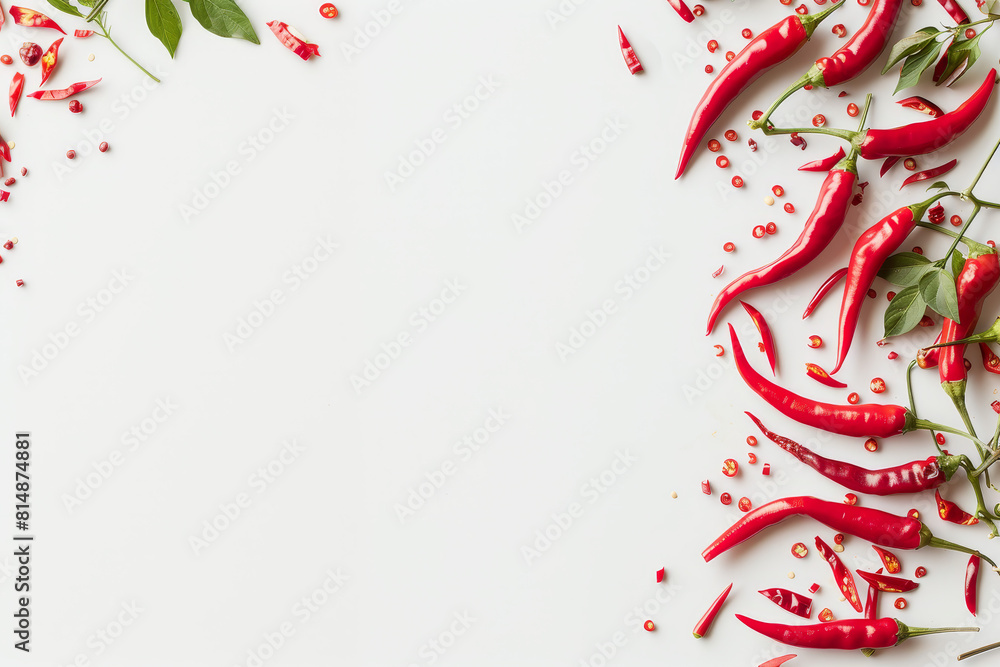 abstract background with red chilli and green leaves abstract background with red chilli and green leaves
