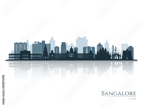 Bangalore skyline silhouette with reflection. Landscape Bangalore  India. Vector illustration.