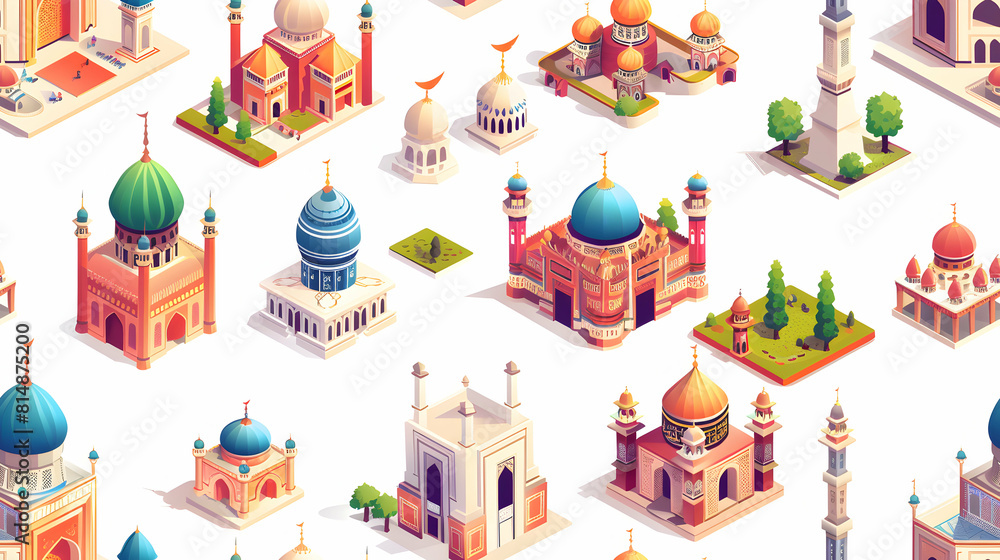 Isometric Eid Mubarak Celebration Tiles: Vibrant Flat Design Icons Spelling Out Festive Greetings in Perfect Colors for Eid Festivities