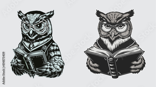 Wise owl with glasses and a book vintage vector, Generative AI