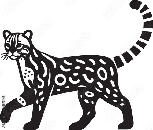 Ocelot walking silhouette vector illustration.