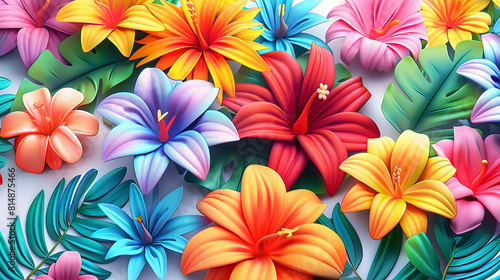 Exotic Flower Display Tiles  Capturing Festival Blooms in Vibrant Isometric Scenes