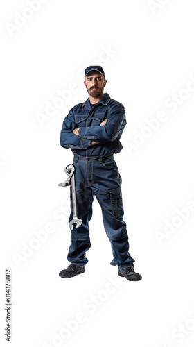 Side view of mechanic holding a wrench for repairs