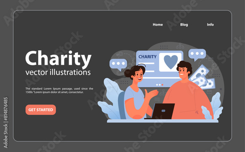 Online charity and charitable foundation night mode or dark mode web