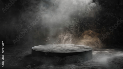 A smokey, dark room with a large, round hole in the center