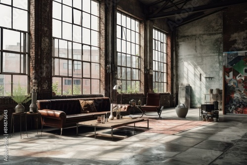 Industrial Loft Living Room with Modern Furniture