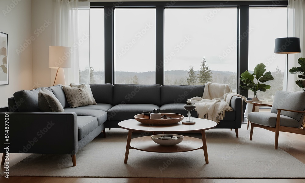 Chic Scandinavian Living: Cozy Room with Light-Dark Contrasts, Iconic Furniture, Natural Light