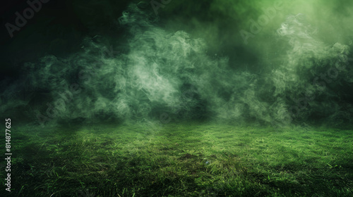 A field of grass with a thick, dark smoke in the background