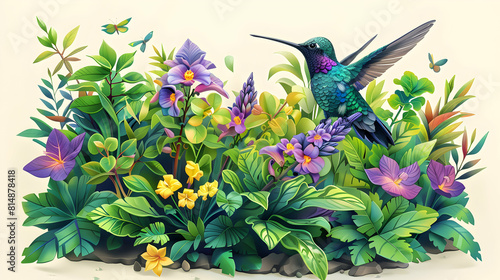 Hummingbird Festival Tiles  Artistic Flat Design Icons Depicting Hummingbirds Celebrating in Medellin s Flower Festivals