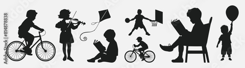 Big set of kids playing vector silhouettes, Generative AI