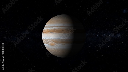 Planet Jupiter with star. A beauty wide shot of the Earth slowly rotation in space.