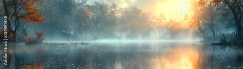A beautiful misty lake in the morning