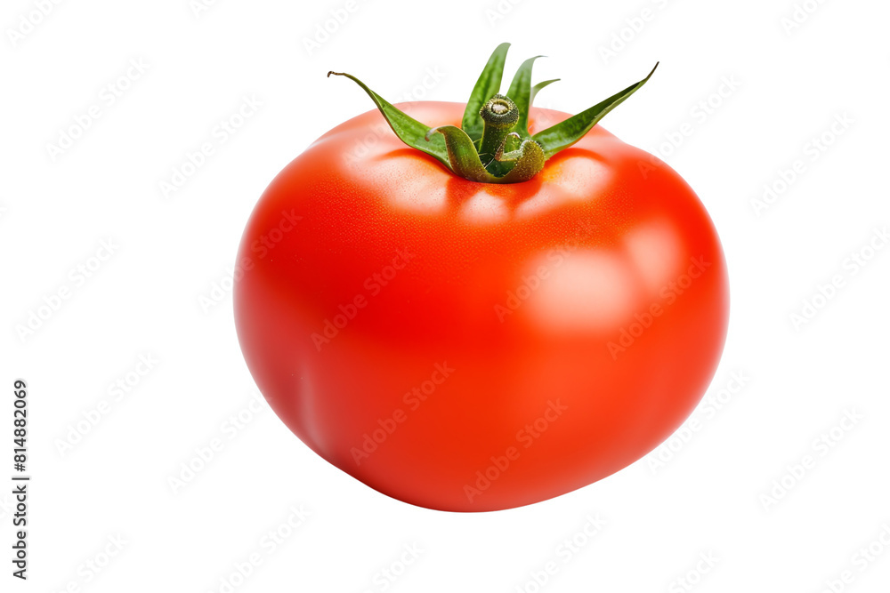 A photo of a tomato on a black background.
The tomato is round and red. A photo of a tomato on a black background.
The tomato is round and red.
