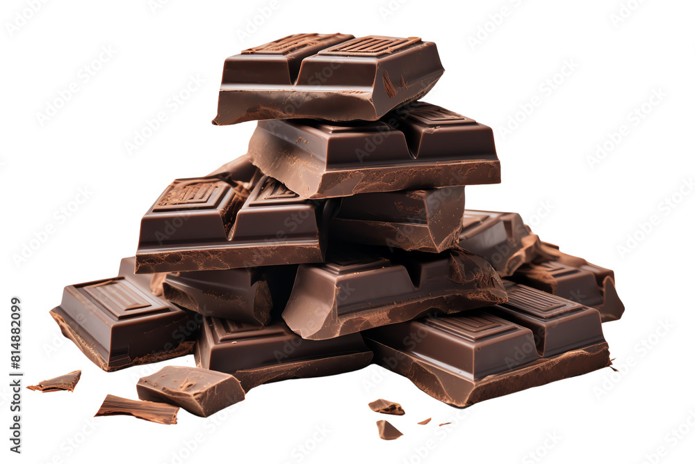 A pile of dark chocolate bars on a white background. A pile of dark chocolate bars on a white background.