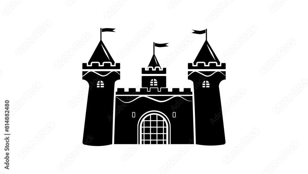 Medieval stronghold, black isolated silhouette