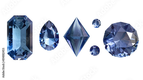 Stunning sapphire gemstone collection isolated on a transparent background  showcasing top view flat lay 3D rendering. Perfect for luxury jewelry design  high-resolution digital art  and detailed