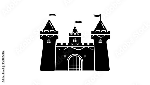 Medieval stronghold, black isolated silhouette