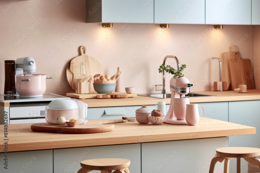 Fototapeta premium Modern Scandinavian Kitchen with Urban View