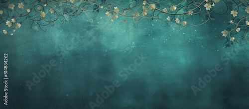 A festive copy space image with a vintage stone texture and abstract grunge decoration on a teal or blue background suitable for Christmas or St Patrick s Day