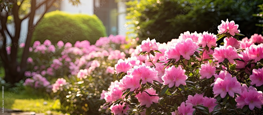 Garden filled with stunning pink flowers perfect for a captivating copy space image