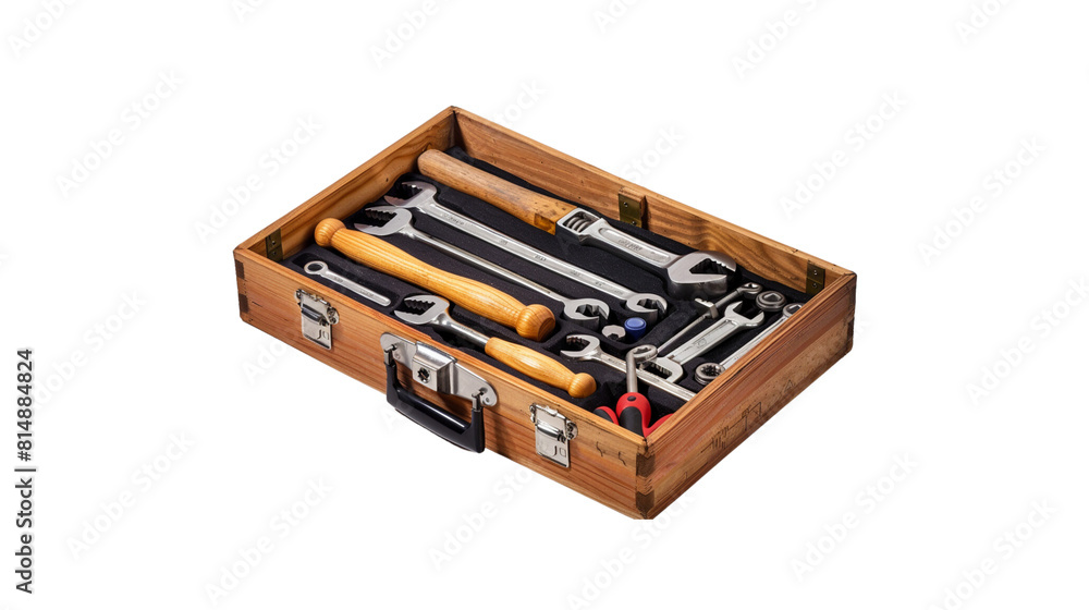 Toolbox containing hammer, screwdriver, pliers, wrench Toolbox containing hammer, screwdriver, pliers, wrench