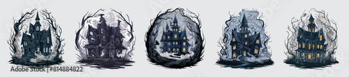 Halloween spooky haunted house in moonlit graveyard vector, Generative AI
