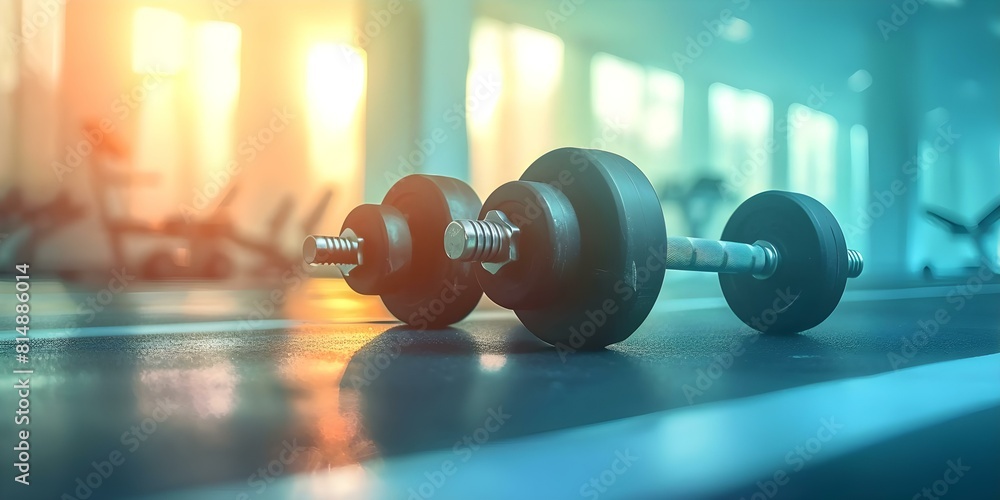 Silhouette of dumbbells in a fitness gym for exercise training. Concept Fitness Equipment, Workout Routine, Gym Environment, Exercise Techniques, Health and Wellness Silhouette of dumbbells in a fitness gym for exercise training. Concept Fitness Equipment, Workout Routine, Gym Environment, Exercise Techniques, Health and Wellness