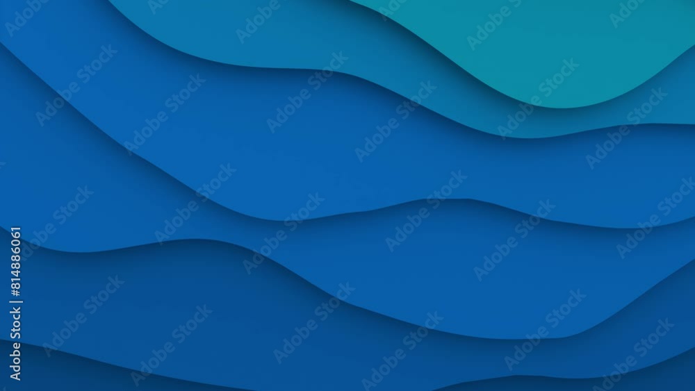 3D animation - Looped animated abstract background of blue wavy paper cutouts