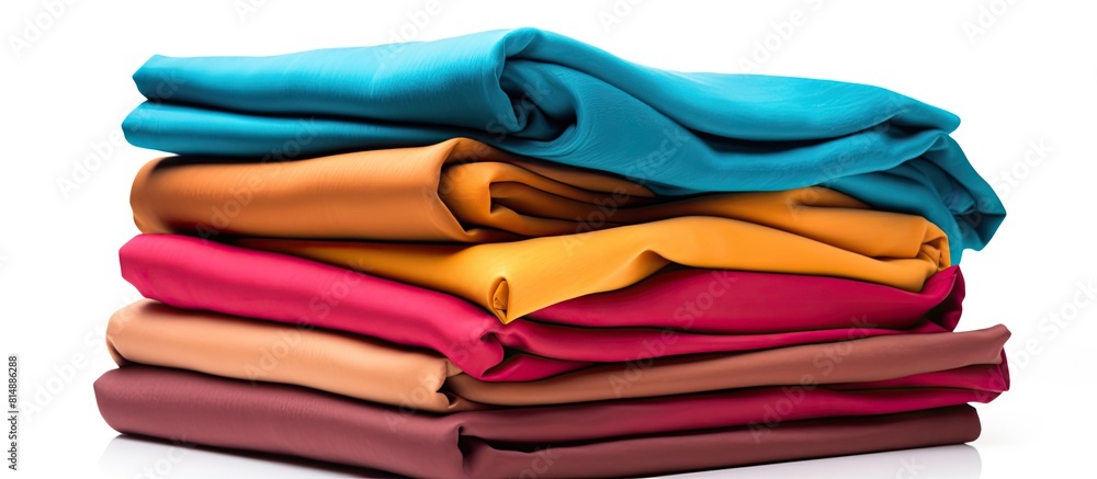 Copy space image of neatly folded colorful fabric and clothes on a white background Copy space image of neatly folded colorful fabric and clothes on a white background