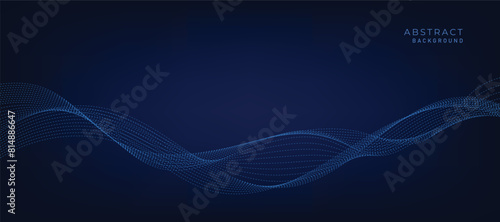 Abstract vector modern background with blue wavy lines and particles. Technology backdrop.