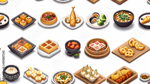 Traditional Eid Feast Tiles: Flat Design Icons for Eid Al Adha Culinary Delights