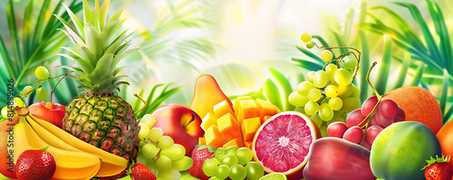 vector  tropical fruits on bright background