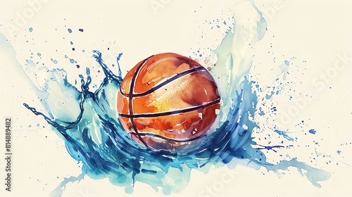 Basketball flat design, side view, ball theme, water color, Triadic Color Scheme
