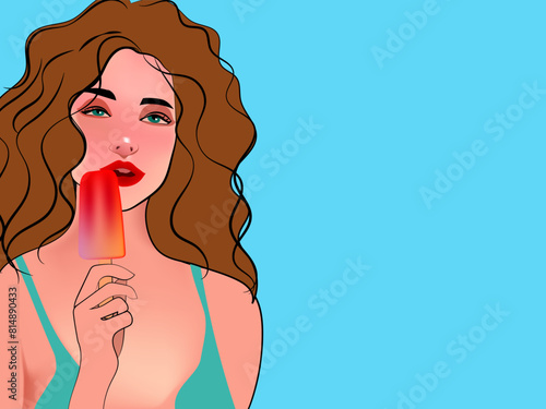 sexy brunette girl eating popsicle