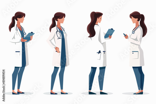 Doctor illustration. Set of female doctor on a white background. Medical worker.