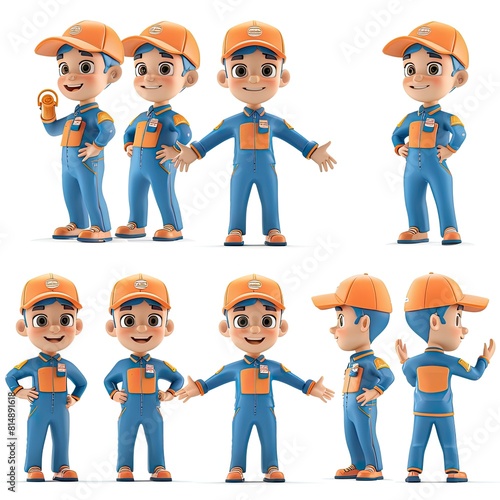 Collection of 3D cartoon characters from different professions and roles. Scientist, policeman, fireman, air host, explorer, chef, constructor and doctors. Isolated over white transparent background © Azeem