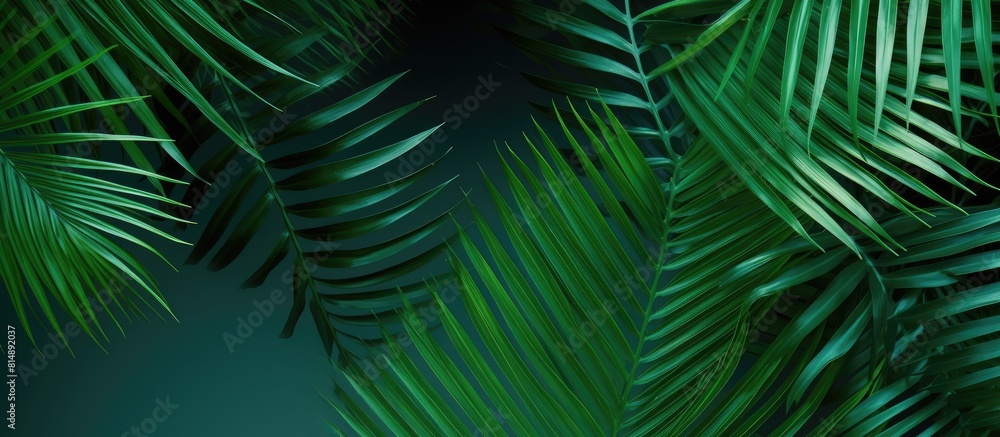 Obraz premium A vibrant background showcasing tropical palm leaves offering ample copy space for creative use of the image