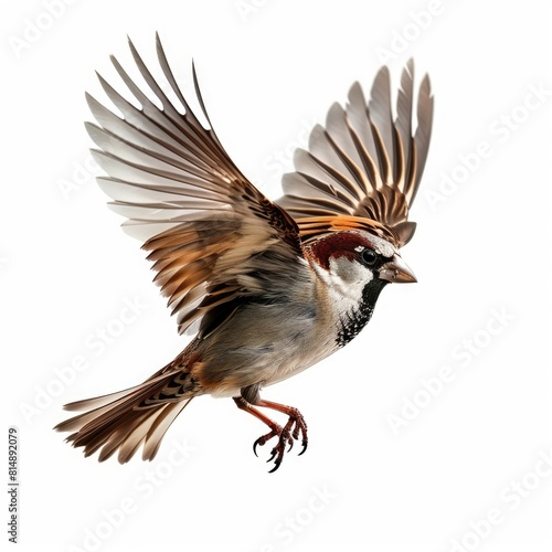 Bird or sparrow in flying isolated on white